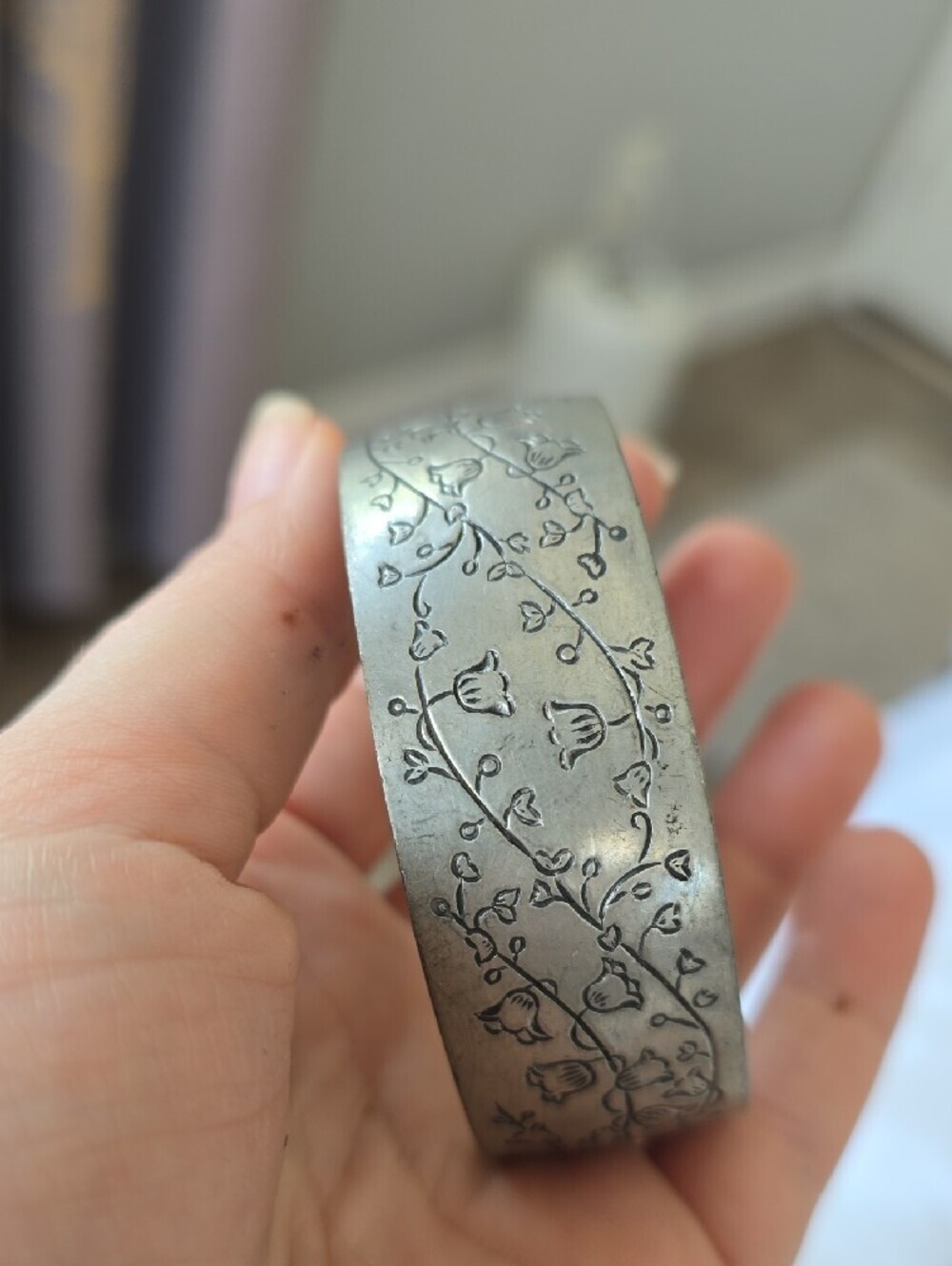 Vintage Kirk Stieff Pewter Floral Cuff Bracelet - Lily of the Valley 900-5 - Picture 3 of 7